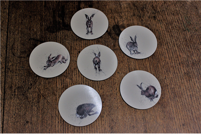 Clare Brownlow Hare Coasters - Set of 6